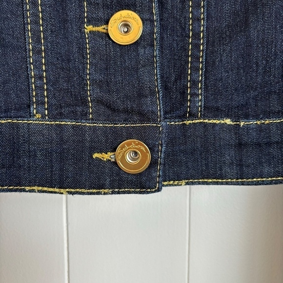 NWT Seductions Y2K dark wash jean jacket gold stitching size M (fits small) - Picture 7 of 16